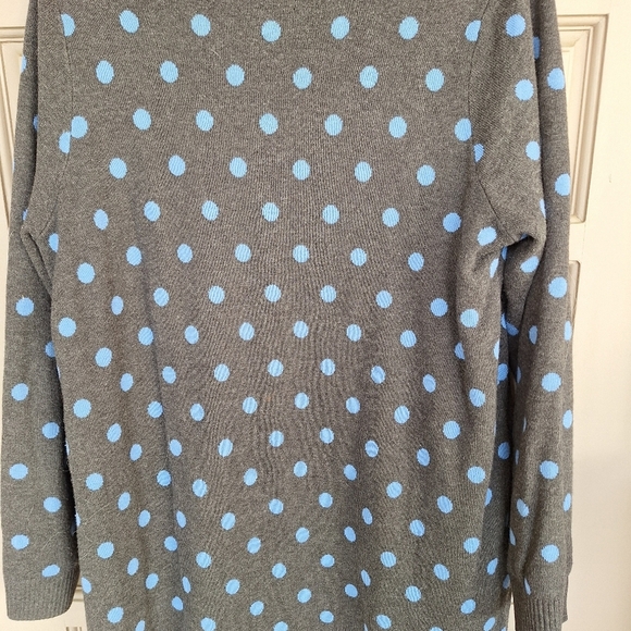 Charter Club Sweater Plus Sz0X Gray/Blue Polka Dot Long Sleeve Knit Cotton Blend - Picture 5 of 7